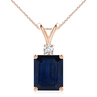 12x10mm AA Emerald-Cut Blue Sapphire Solitaire Pendant with Diamond in Rose Gold