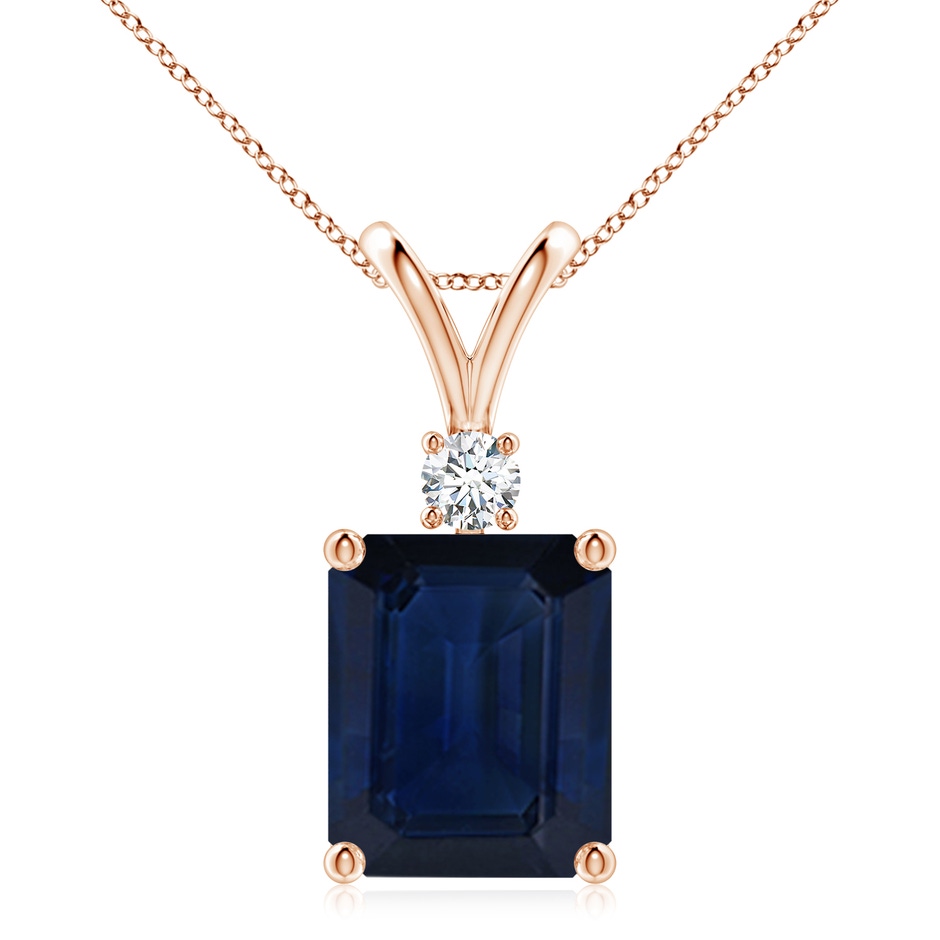 12x10mm AA Emerald-Cut Blue Sapphire Solitaire Pendant with Diamond in Rose Gold 
