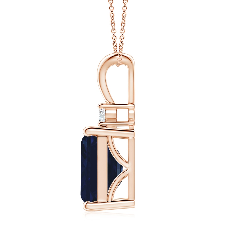 12x10mm AA Emerald-Cut Blue Sapphire Solitaire Pendant with Diamond in Rose Gold side 199