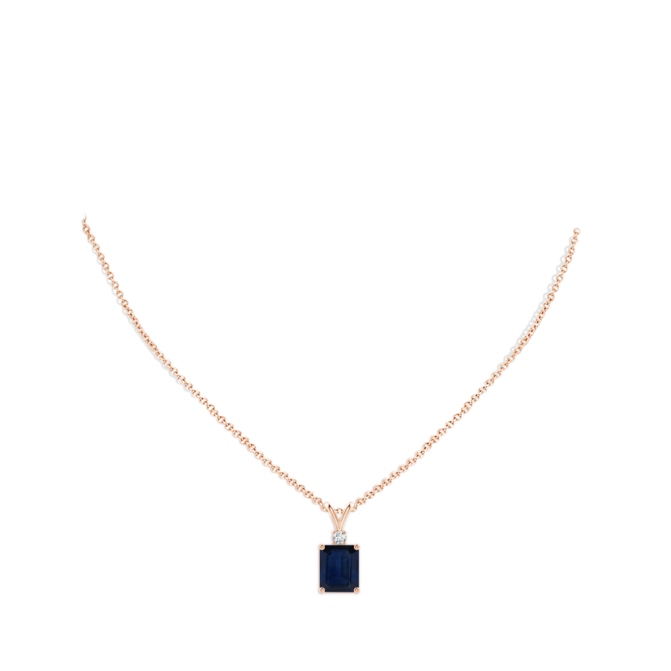 12x10mm AA Emerald-Cut Blue Sapphire Solitaire Pendant with Diamond in Rose Gold pen