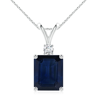 12x10mm AA Emerald-Cut Blue Sapphire Solitaire Pendant with Diamond in S999 Silver