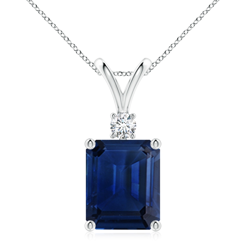 12x10mm AAA Emerald-Cut Blue Sapphire Solitaire Pendant with Diamond in P950 Platinum 
