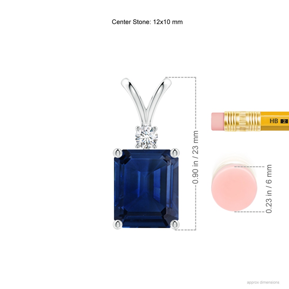 12x10mm AAA Emerald-Cut Blue Sapphire Solitaire Pendant with Diamond in S999 Silver ruler