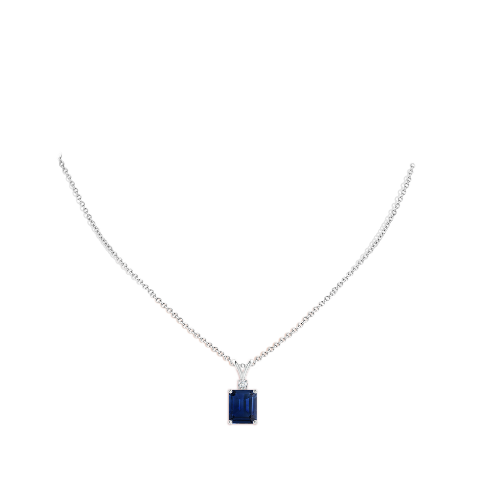 12x10mm AAA Emerald-Cut Blue Sapphire Solitaire Pendant with Diamond in S999 Silver pen