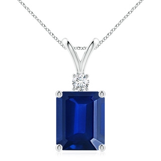 12x10mm AAAA Emerald-Cut Blue Sapphire Solitaire Pendant with Diamond in P950 Platinum