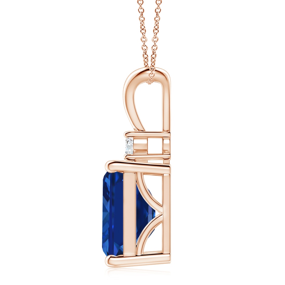 12x10mm Lab-Grown Emerald-Cut Blue Sapphire Solitaire Pendant with Diamond in Rose Gold side 199