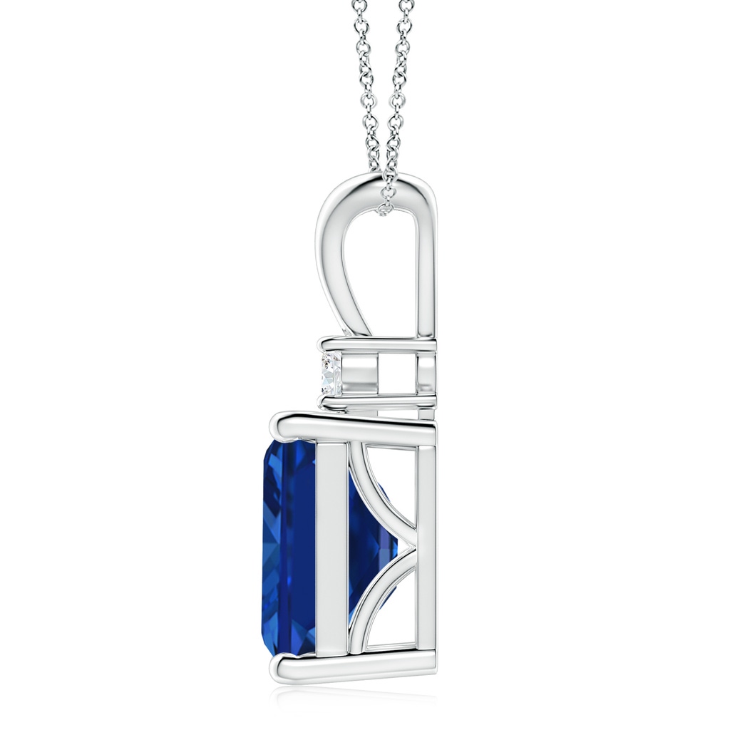 12x10mm Lab-Grown Emerald-Cut Blue Sapphire Solitaire Pendant with Diamond in White Gold - side 199