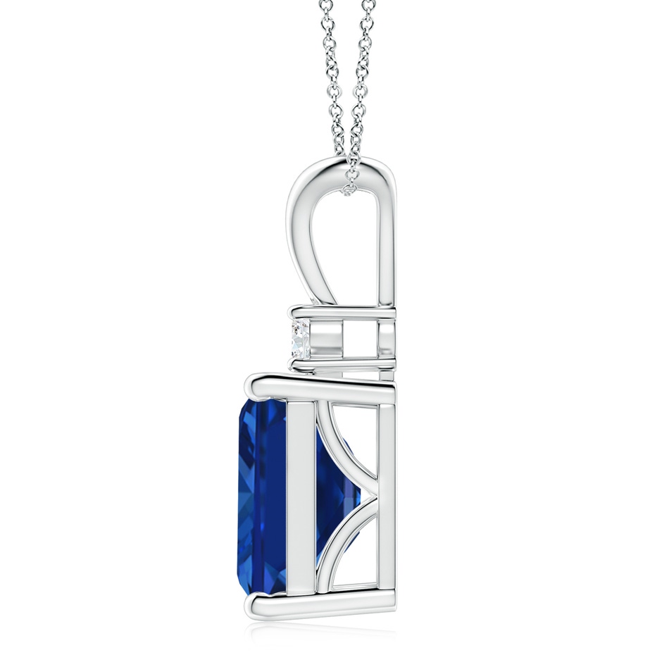 12x10mm Lab-Grown Emerald-Cut Blue Sapphire Solitaire Pendant with Diamond in White Gold side 199