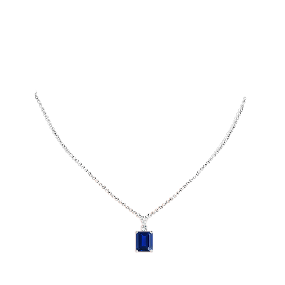 12x10mm Lab-Grown Emerald-Cut Blue Sapphire Solitaire Pendant with Diamond in White Gold pen