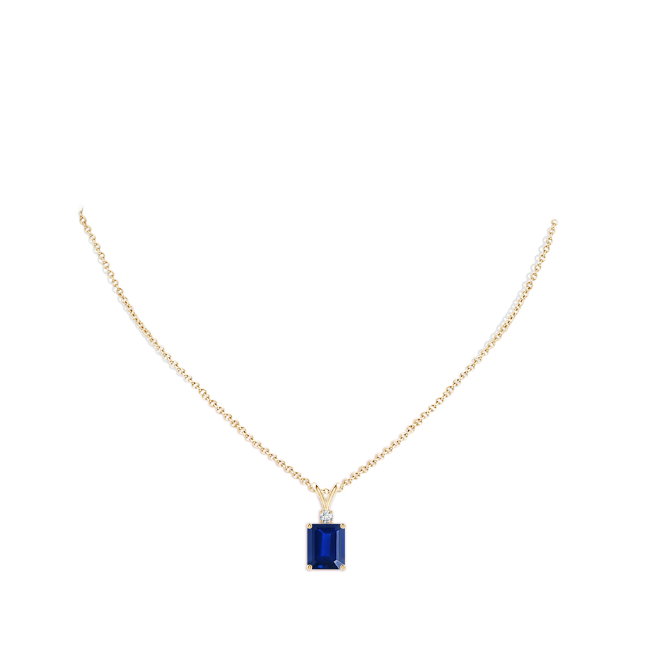 12x10mm Lab-Grown Emerald-Cut Blue Sapphire Solitaire Pendant with Diamond in Yellow Gold pen