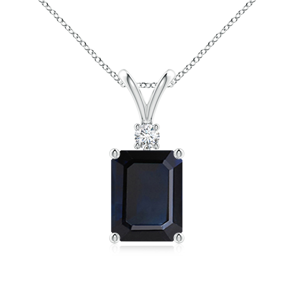 9x7mm A Emerald-Cut Blue Sapphire Solitaire Pendant with Diamond in S999 Silver 