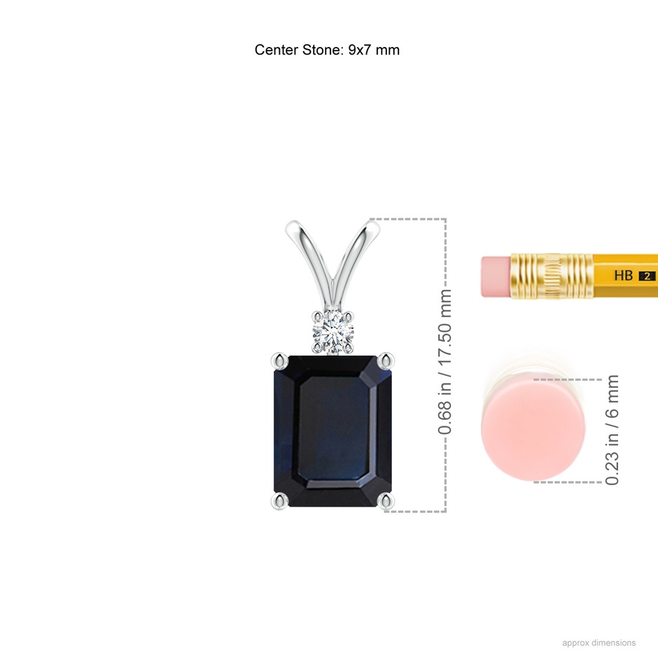 9x7mm A Emerald-Cut Blue Sapphire Solitaire Pendant with Diamond in S999 Silver ruler