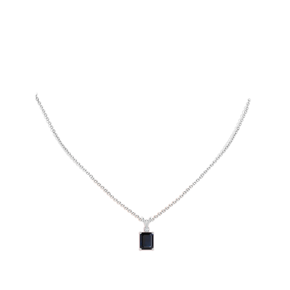 9x7mm A Emerald-Cut Blue Sapphire Solitaire Pendant with Diamond in S999 Silver pen