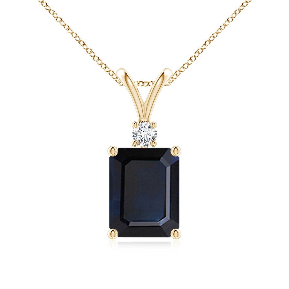 9x7mm A Emerald-Cut Blue Sapphire Solitaire Pendant with Diamond in Yellow Gold 