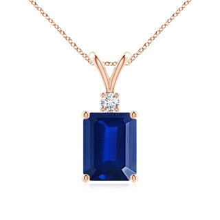 9x7mm Lab-Grown Emerald-Cut Blue Sapphire Solitaire Pendant with Diamond in 10K Rose Gold