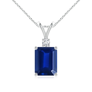 9x7mm AAAA Emerald-Cut Blue Sapphire Solitaire Pendant with Diamond in P950 Platinum