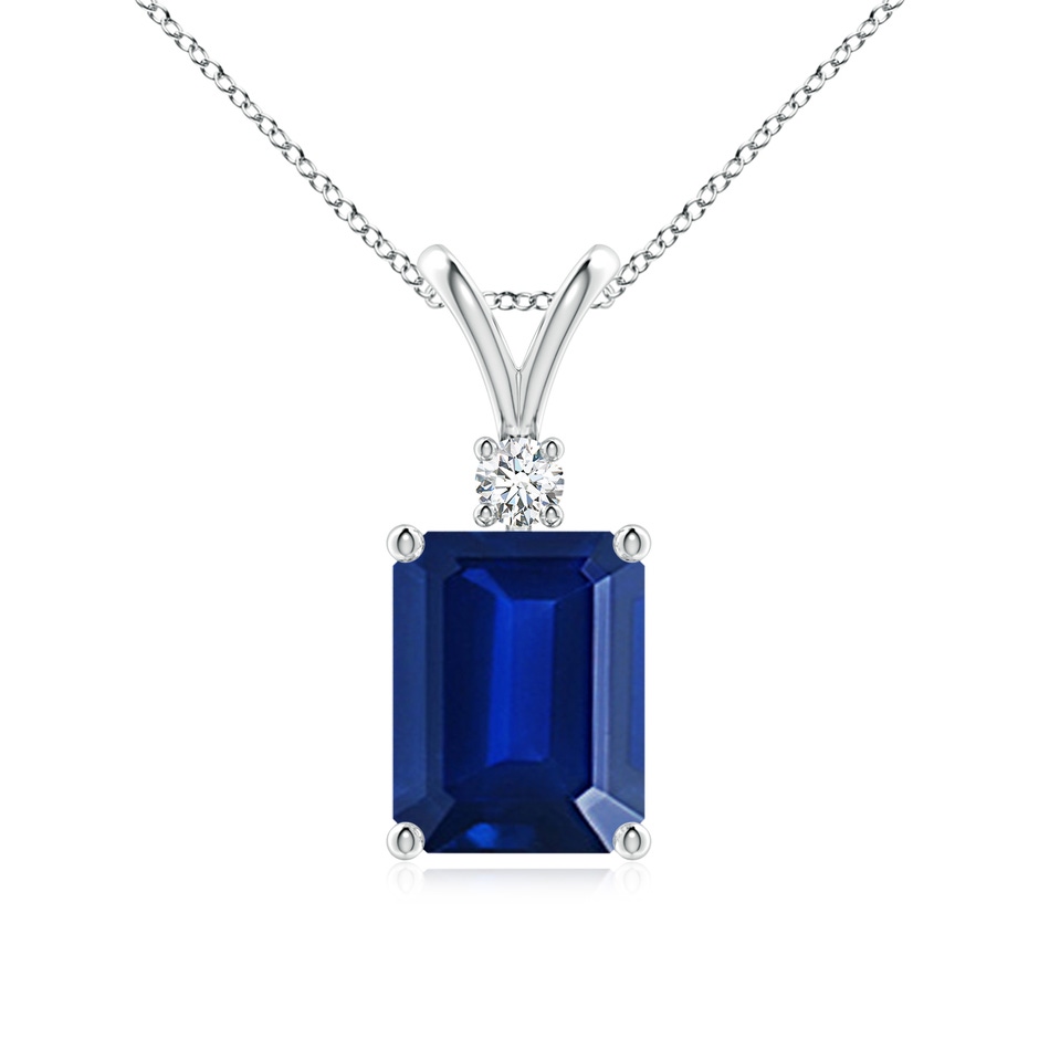 9x7mm AAAA Emerald-Cut Blue Sapphire Solitaire Pendant with Diamond in S999 Silver 