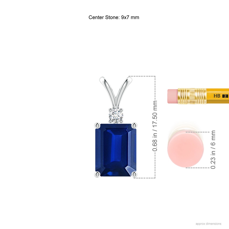 9x7mm AAAA Emerald-Cut Blue Sapphire Solitaire Pendant with Diamond in S999 Silver ruler