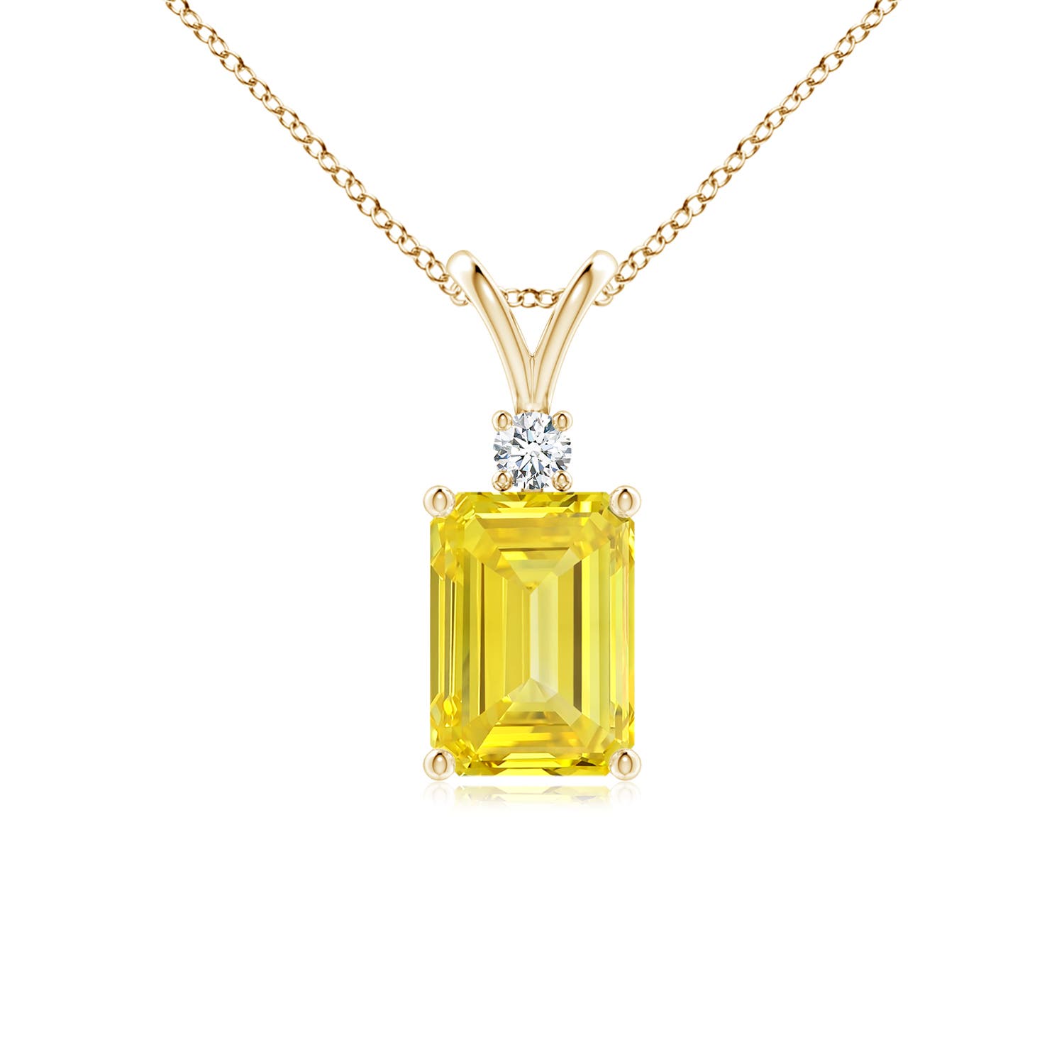 Angara 1.2 CTW Emerald-Cut Fancy Intense Yellow Diamond Solitaire Pendant with Accent in 18K Yellow Gold