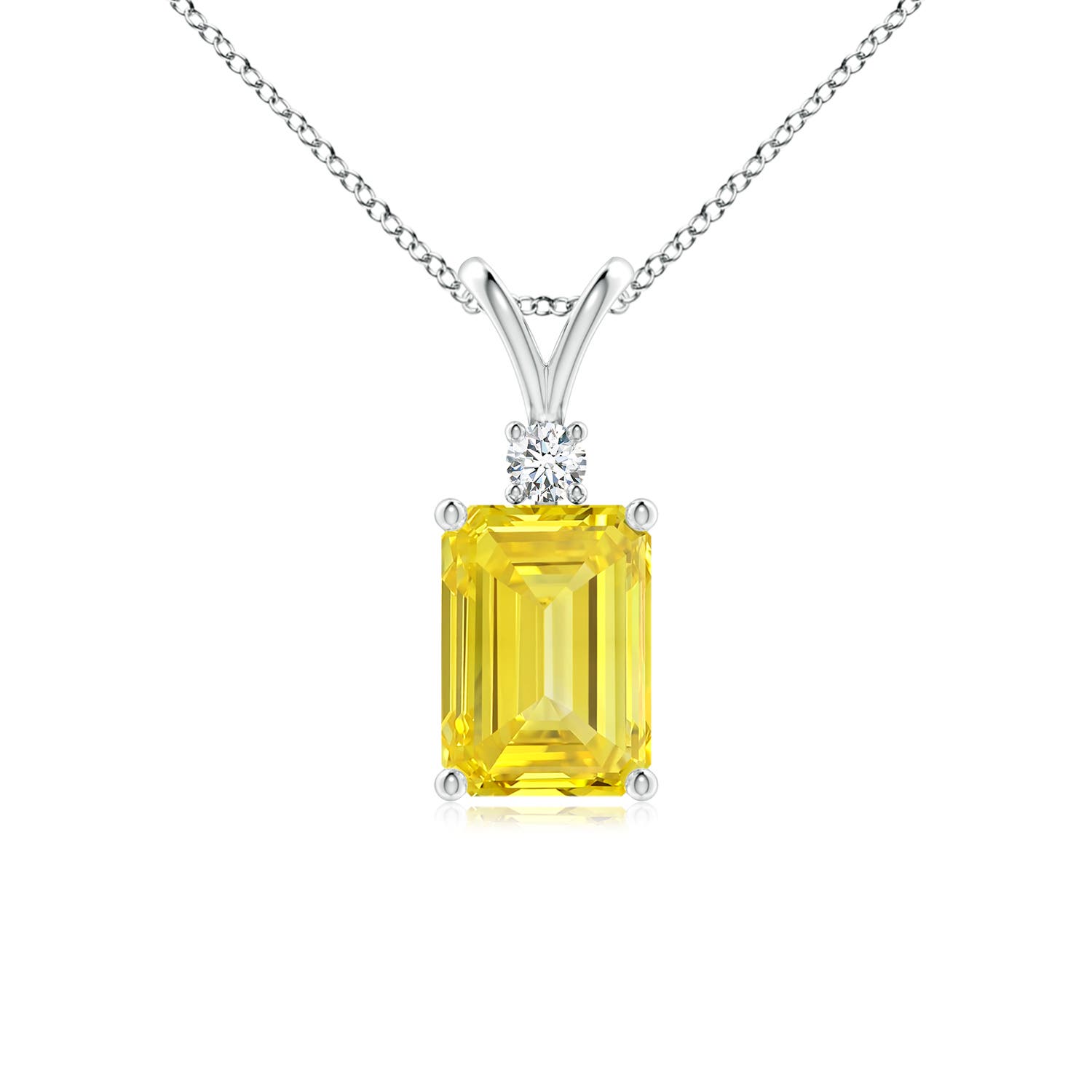 Angara 1.2 CTW Emerald-Cut Fancy Intense Yellow Diamond Solitaire Pendant with Accent in Platinum