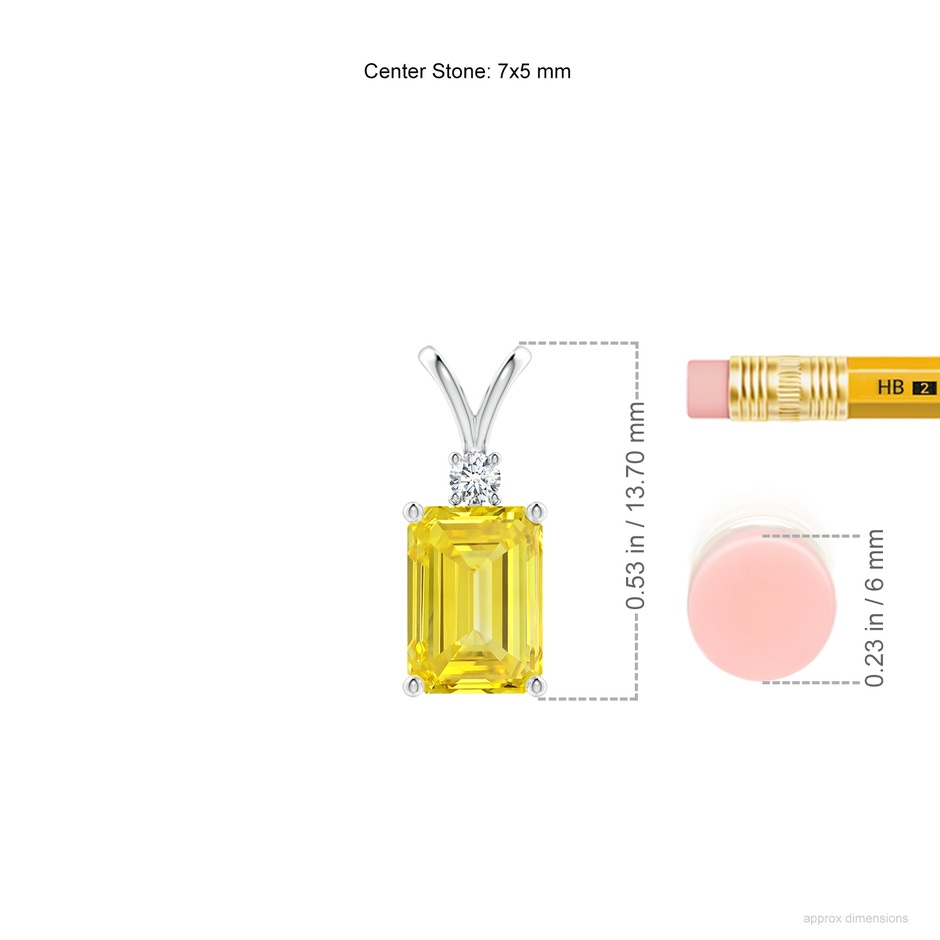 7x5mm AAAA Emerald-Cut Fancy Intense Yellow Diamond Solitaire Pendant in P950 Platinum ruler