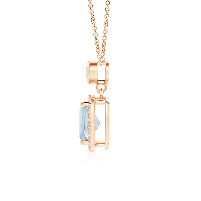 7x5mm A Dangling Cushion Aquamarine and Diamond Halo Pendant in 9K Rose Gold product image