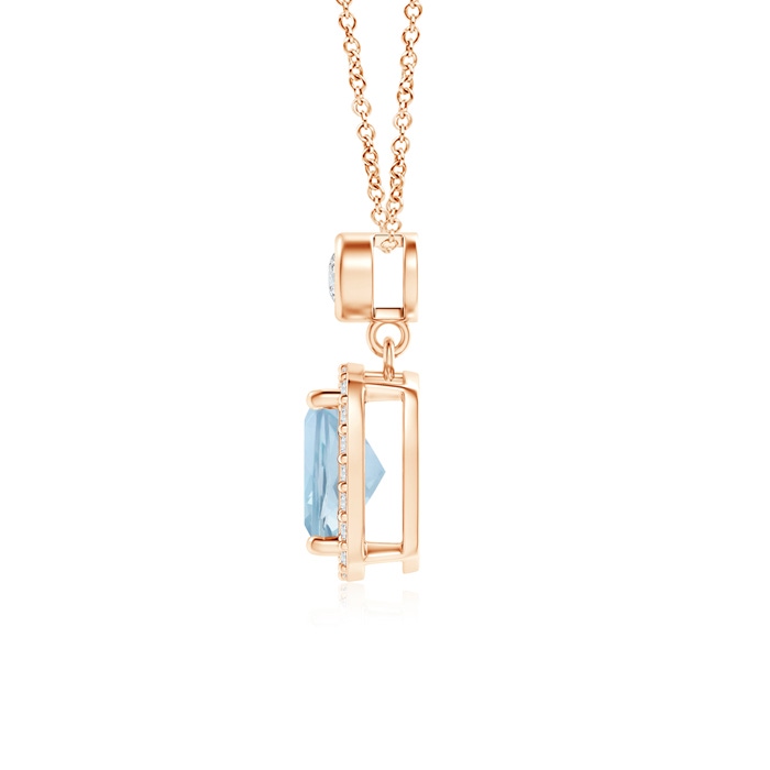 7x5mm AA Dangling Cushion Aquamarine and Diamond Halo Pendant in 9K Rose Gold product image