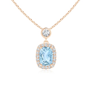 7x5mm AAA Dangling Cushion Aquamarine and Diamond Halo Pendant in 9K Rose Gold