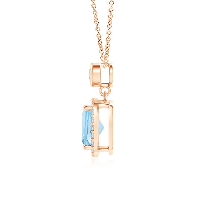 7x5mm AAA Dangling Cushion Aquamarine and Diamond Halo Pendant in 9K Rose Gold product image