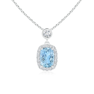 7x5mm AAAA Dangling Cushion Aquamarine and Diamond Halo Pendant in 9K White Gold