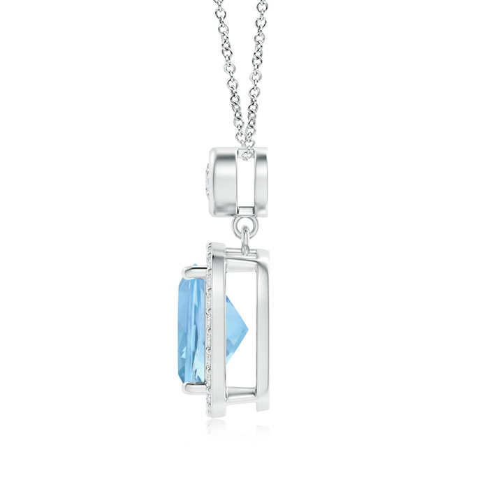 9x7mm AAAA Dangling Cushion Aquamarine and Diamond Halo Pendant in White Gold Product Image