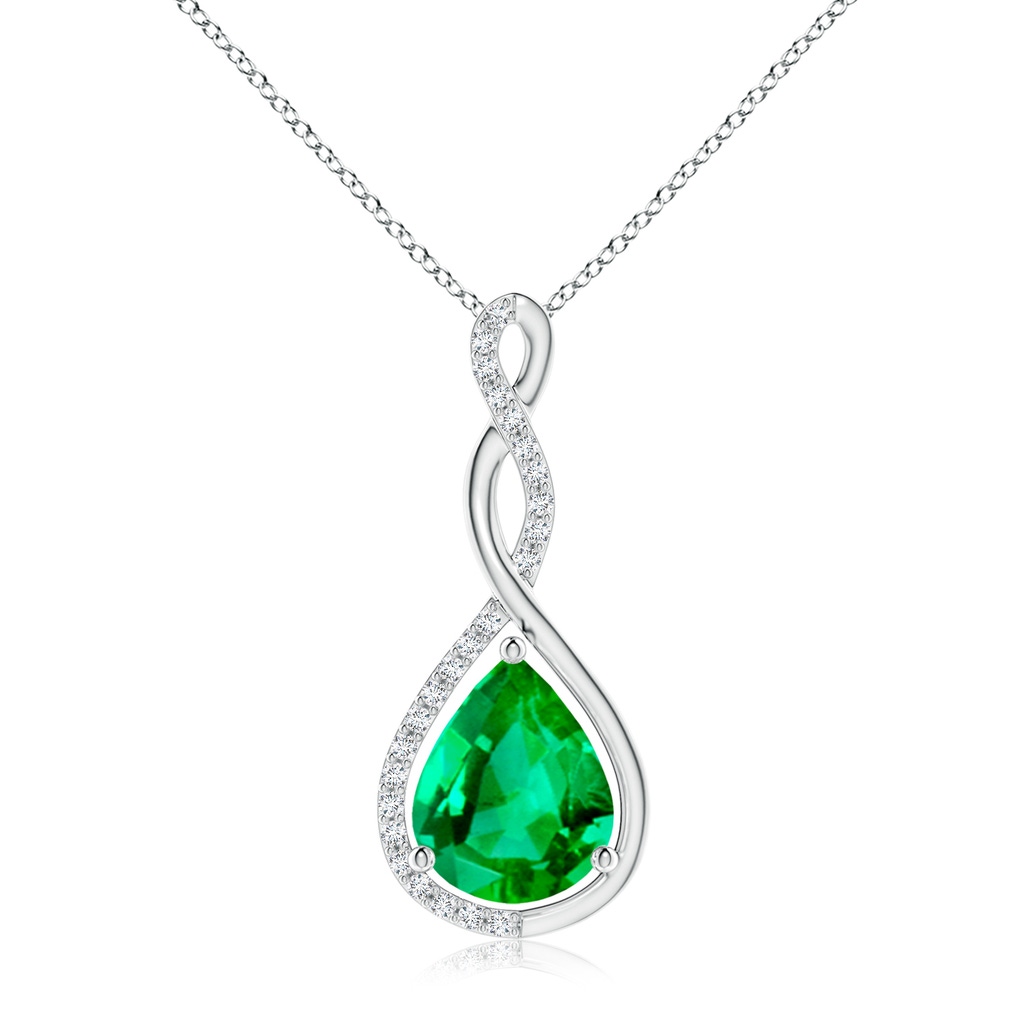 10x8mm AAA Twisted Infinity Floating Emerald Drop Pendant in White Gold