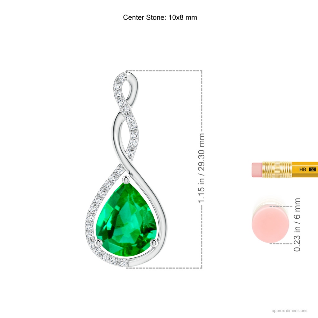 10x8mm AAA Twisted Infinity Floating Emerald Drop Pendant in White Gold ruler