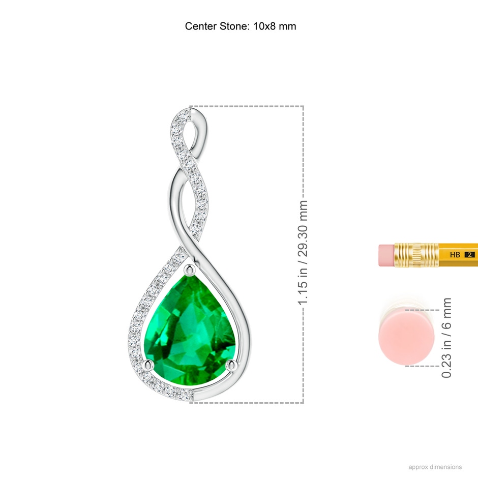 10x8mm AAA Twisted Infinity Floating Emerald Drop Pendant in White Gold ruler