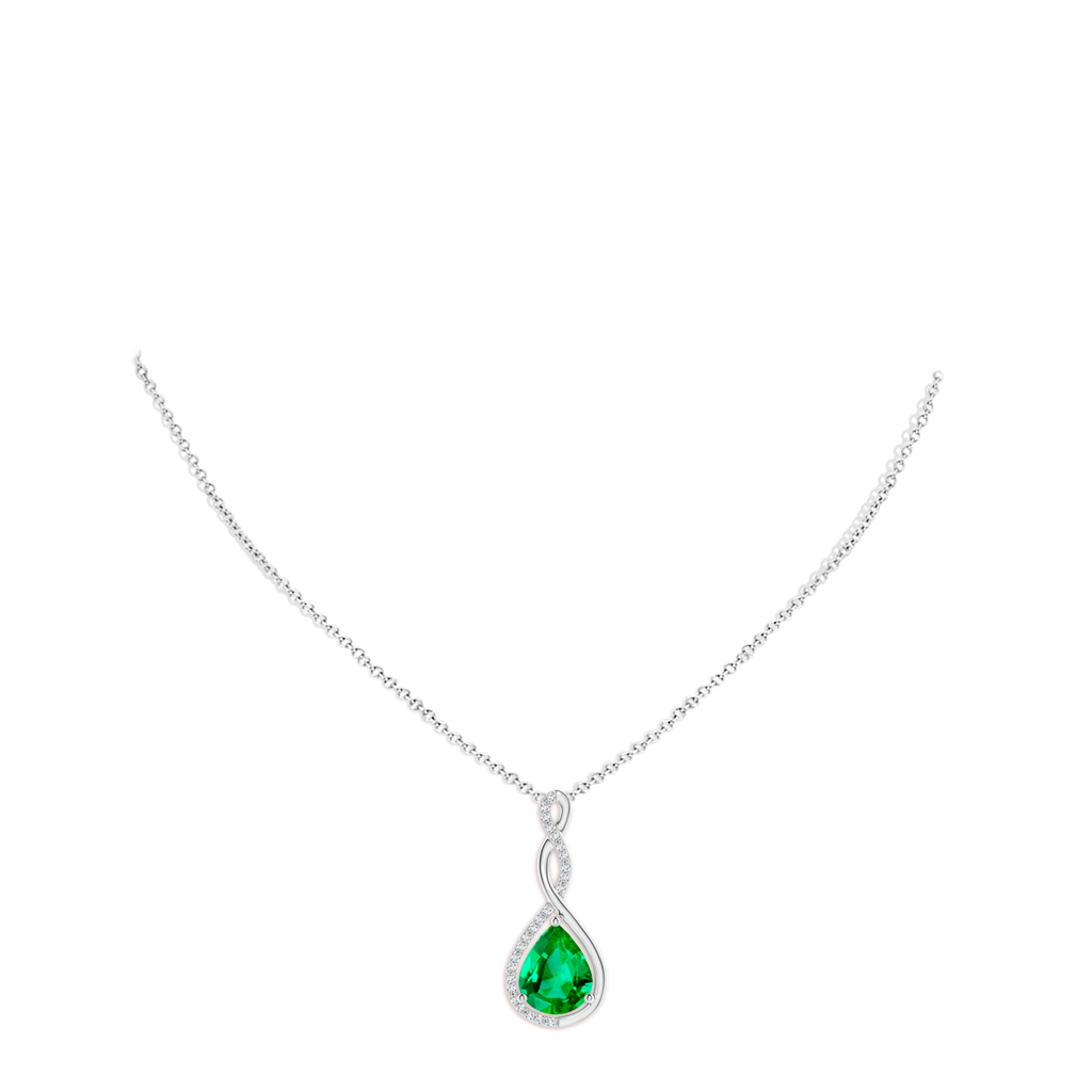 10x8mm AAA Twisted Infinity Floating Emerald Drop Pendant in White Gold pen
