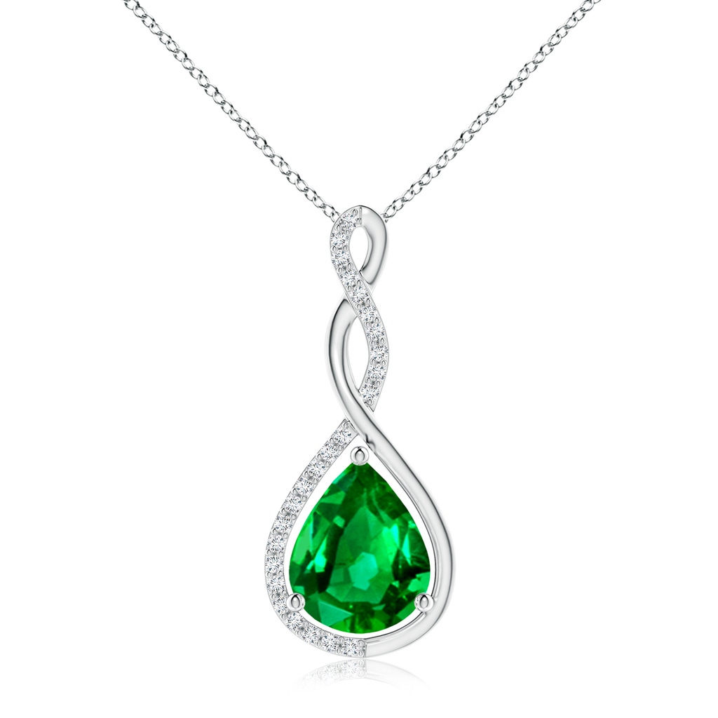 10x8mm AAAA Twisted Infinity Floating Emerald Drop Pendant in P950 Platinum