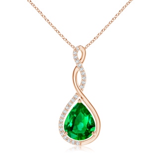 10x8mm AAAA Twisted Infinity Floating Emerald Drop Pendant in Rose Gold