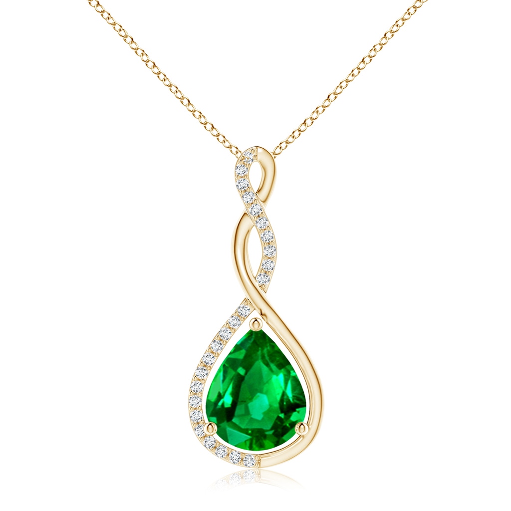 10x8mm AAAA Twisted Infinity Floating Emerald Drop Pendant in Yellow Gold