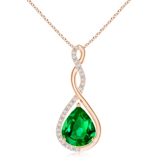 12x10mm AAAA Twisted Infinity Floating Emerald Drop Pendant in Rose Gold