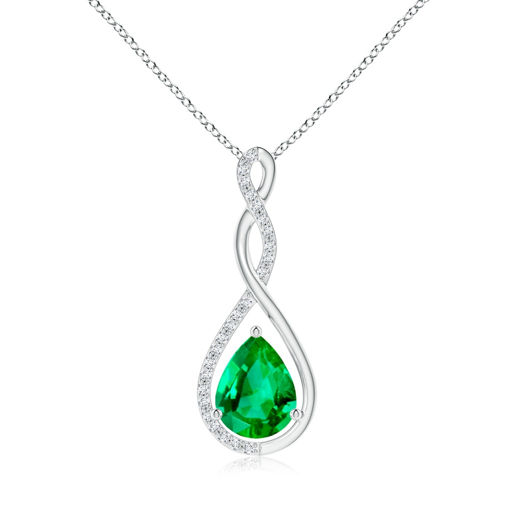 9x7mm AAA Twisted Infinity Floating Emerald Drop Pendant in White Gold