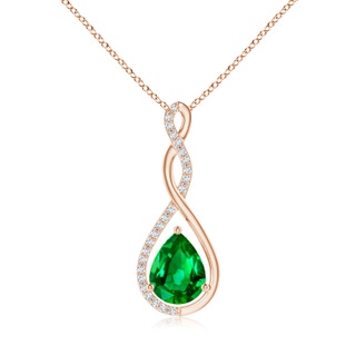 9x7mm AAAA Twisted Infinity Floating Emerald Drop Pendant in Rose Gold