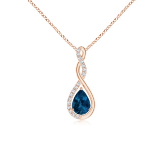 7x5mm AAA Twisted Infinity Floating London Blue Topaz Drop Pendant in Rose Gold