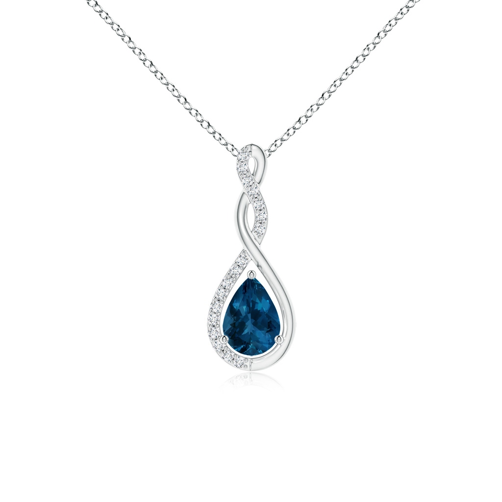 7x5mm AAA Twisted Infinity Floating London Blue Topaz Drop Pendant in White Gold