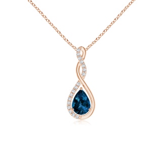 7x5mm AAAA Twisted Infinity Floating London Blue Topaz Drop Pendant in Rose Gold
