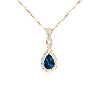 7x5mm AAAA Twisted Infinity Floating London Blue Topaz Drop Pendant in Yellow Gold