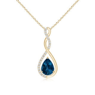 8x6mm AAA Twisted Infinity Floating London Blue Topaz Drop Pendant in Yellow Gold