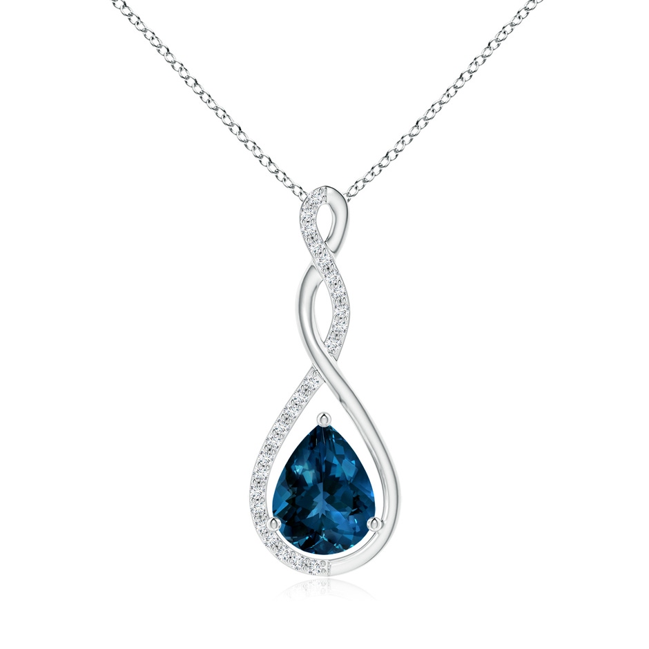 9x7mm AAAA Twisted Infinity Floating London Blue Topaz Drop Pendant in P950 Platinum 