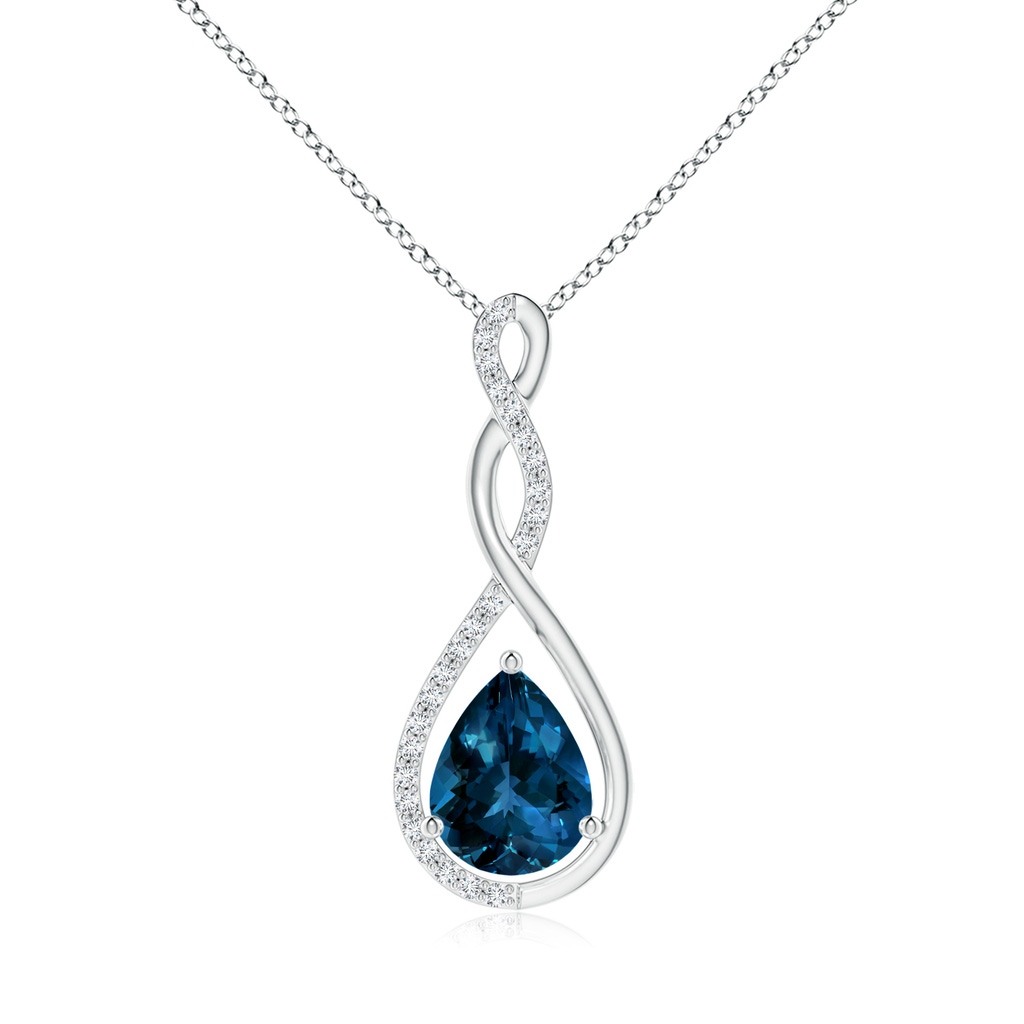 9x7mm AAAA Twisted Infinity Floating London Blue Topaz Drop Pendant in P950 Platinum