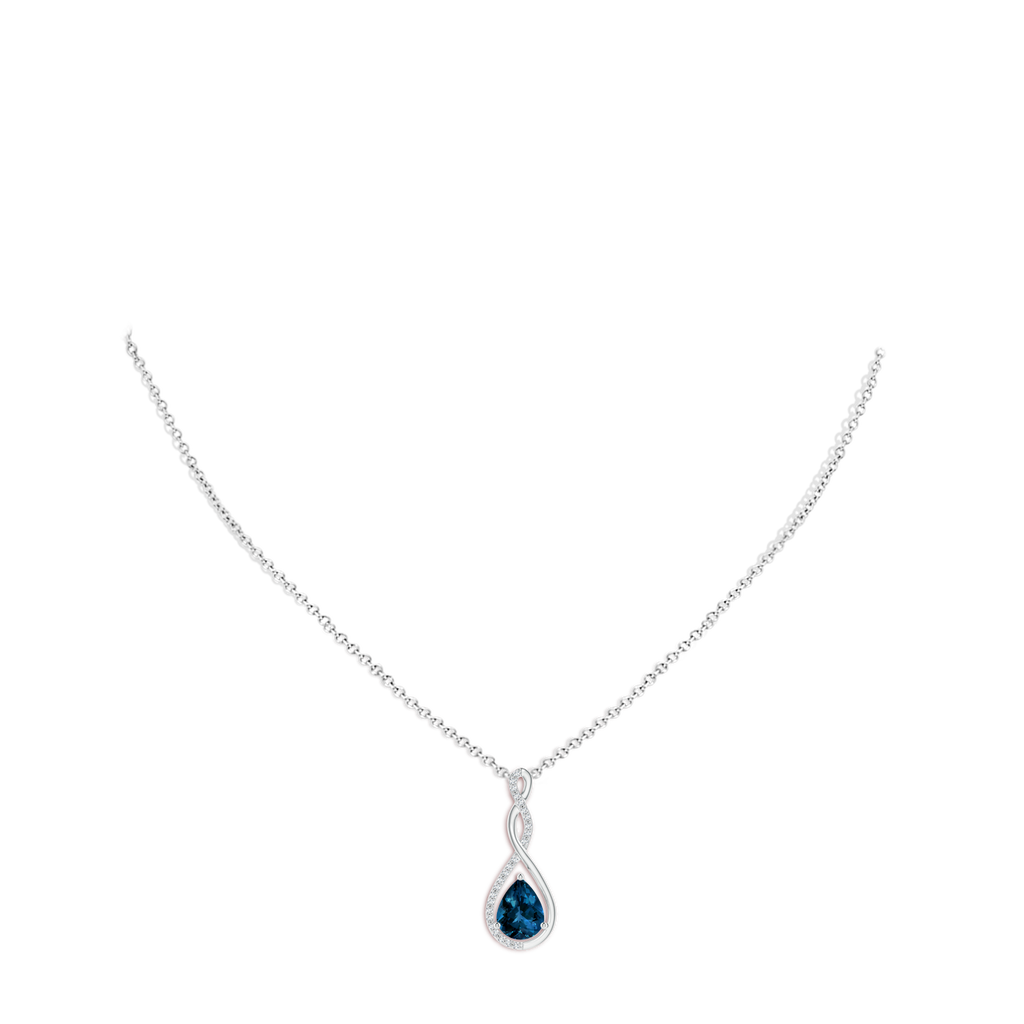 9x7mm AAAA Twisted Infinity Floating London Blue Topaz Drop Pendant in P950 Platinum Body-Neck