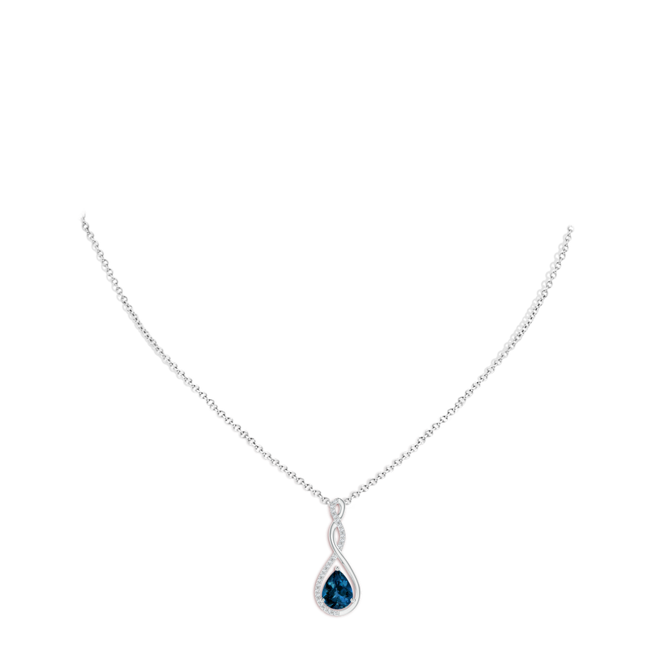 9x7mm AAAA Twisted Infinity Floating London Blue Topaz Drop Pendant in P950 Platinum body-neck